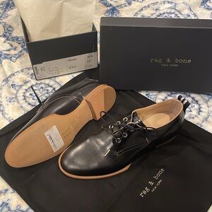 NWT rag & bone Audrey Black Leather Oxford Brogues Lace Shoes Size 6.5 dust bag